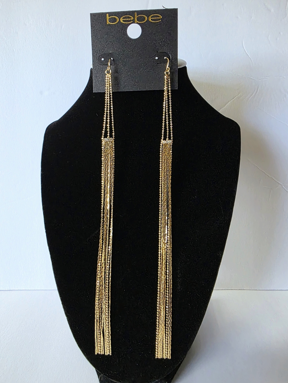 bebe Long Gold Tassel Chain Drop Earrings